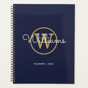 Navy Blau Gold Monogramm Name 2023 Planer