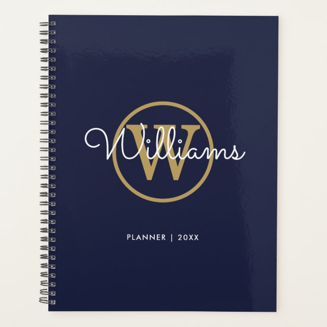 Navy Blau Gold Monogramm Name 2023 Planer (Vorderseite)