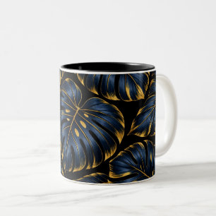 Navy Blau Gold Monstera Luxus-Botanik Zweifarbige Tasse