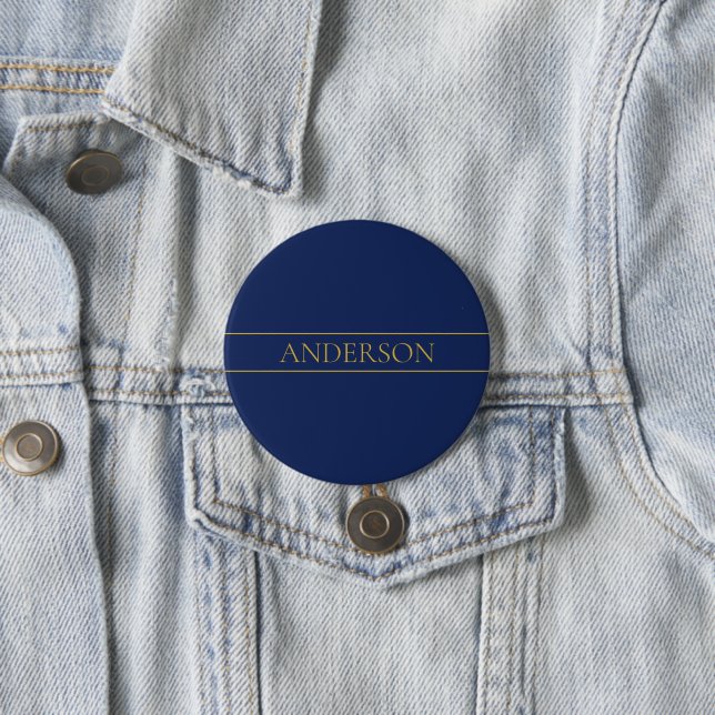 Navy Blau & Gold Name Nachname oder Geschäft  Button (Beispiel)