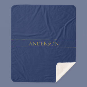 Navy Blau & Gold Name Nachname oder Geschäft Sherpadecke
