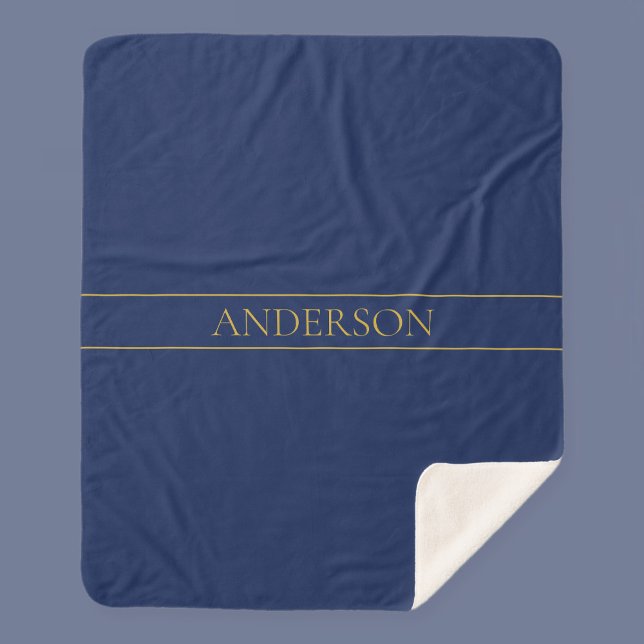Navy Blau & Gold Name Nachname oder Geschäft  Sherpadecke (Von Creator hochgeladen)