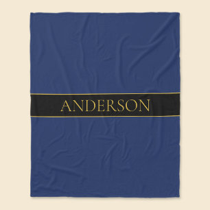 Navy Blau & Gold Name Nachname oder Unternehmen Fleecedecke