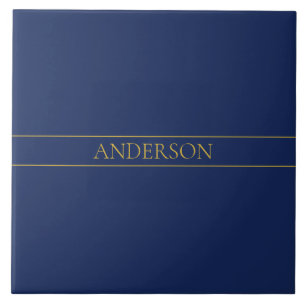Navy Blau & Gold Name Nachname oder Unternehmen Fliese