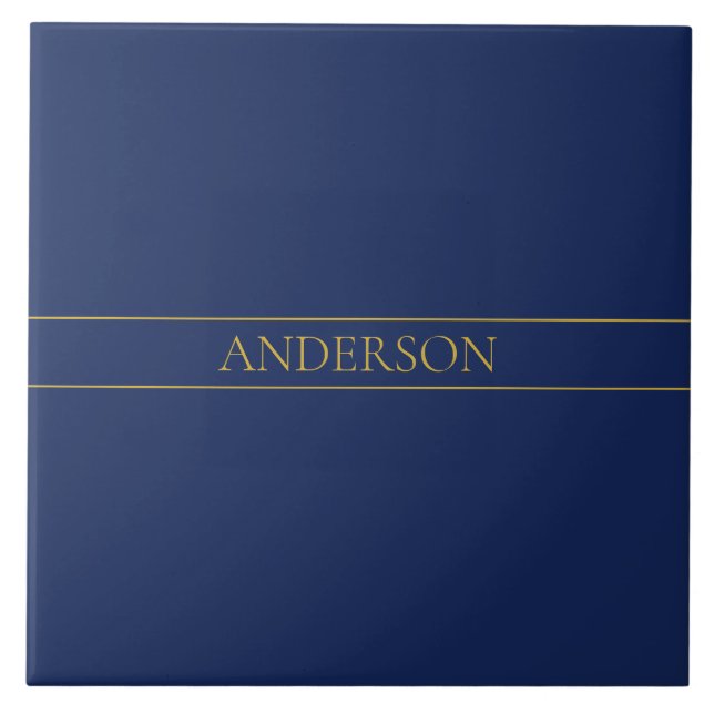 Navy Blau & Gold Name Nachname oder Unternehmen  Fliese (Vorderseite)