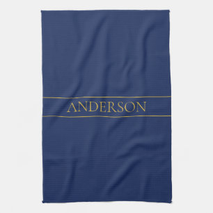 Navy Blau & Gold Name Nachname oder Unternehmen Geschirrtuch