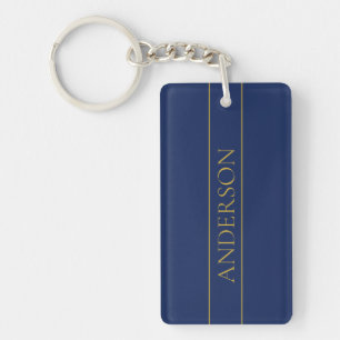 Navy Blau & Gold Name Nachname oder Unternehmen Schlüsselanhänger