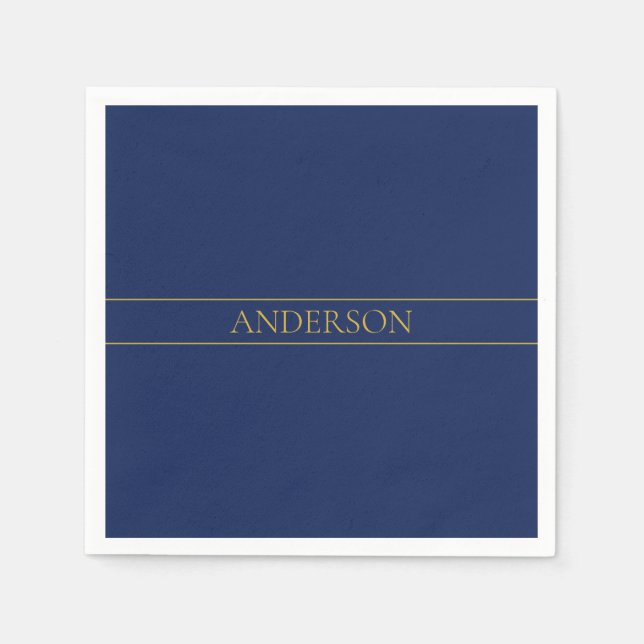 Navy Blau & Gold Name Nachname oder Unternehmen  Serviette (Vorderseite)