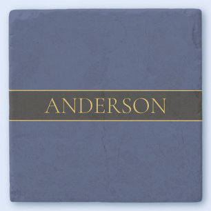 Navy Blau & Gold Name Nachname oder Unternehmen Steinuntersetzer