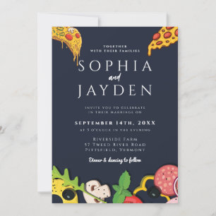 Navy Blau Gold PIZZA Modern Minimal Chic Einladung