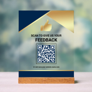 Navy Blau Gold QR-Code Kundenfeedback Bewertung Acrylschild