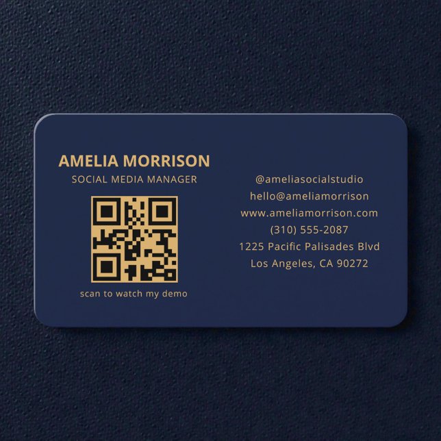 Navy Blau Gold QR Code Visitenkarte (Von Creator hochgeladen)