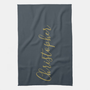 Navy Blau Gold Schrift Name Minimalist Monogramm M Geschirrtuch