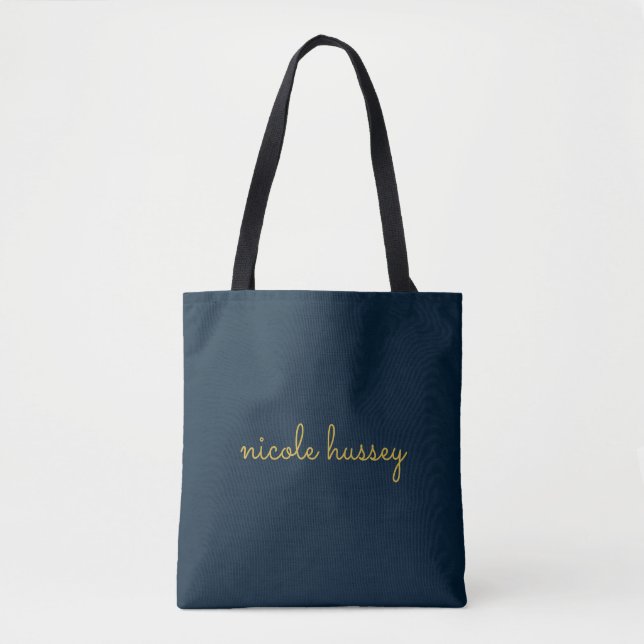 Navy Blau Gold Schrift | Stylisches Monogramm Mode (Vorderseite)