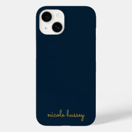 Navy Blau Gold Schrift | Stylisches Monogramm Mode Case-Mate iPhone 14 Hülle