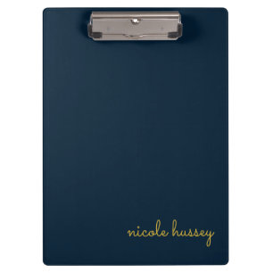 Navy Blau Gold Schrift   Stylisches Monogramm Mode Klemmbrett