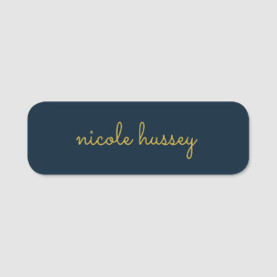 Navy Blau Gold Schrift   Stylisches Monogramm Mode Namensschild