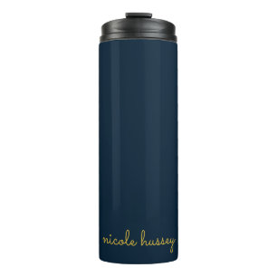 Navy Blau Gold Schrift Stylisches Monogramm Mode Thermosbecher