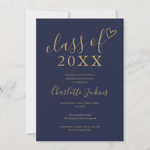 Navy Blau Gold-Schriftzug Abitur-Party Einladung