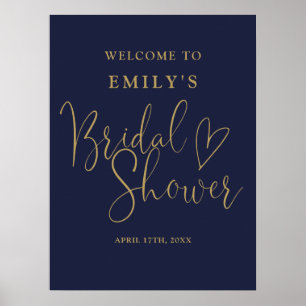 Navy Blau Gold Schriftzug Brautparty Willkommenssc Poster
