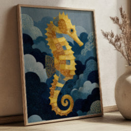 Navy Blau & Gold Seepferdchen Kintsugi Nautical Ku Poster