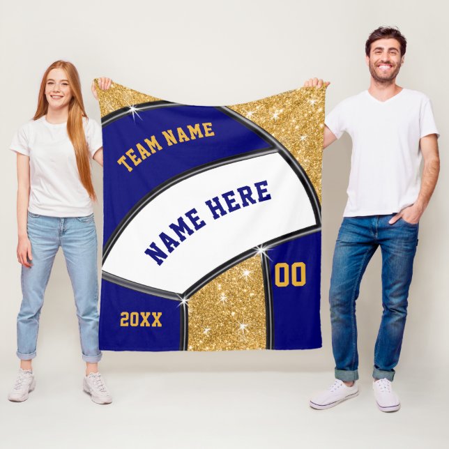 Navy Blau, Gold Senior Night Geschenke für Volleyb Fleecedecke (Beispiel)