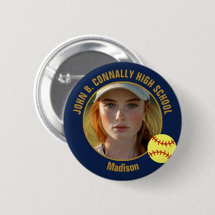 Navy Blau Gold Softball-Spielerin Foto High School Button