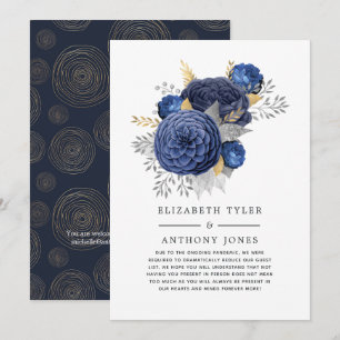 Navy Blau, Gold und Silber Floral Hochzeitsgäste Ankündigung