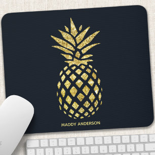 Navy Blau Goldene Ananas Monogramm Mousepad