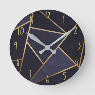 Navy Blau Goldene Dreiecke Geometrisch Elegant Kla Runde Wanduhr
