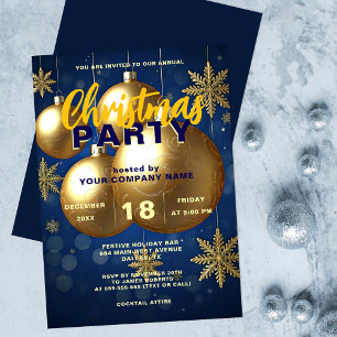Navy Blau Goldene Firmenweihnachtsfeier Einladung