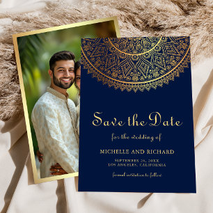 Navy Blau Goldene Mandala Indische Hochzeitsfotos Save The Date