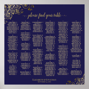 Navy Blau & Goldene Stickerei Alphabetische Sitzor Poster
