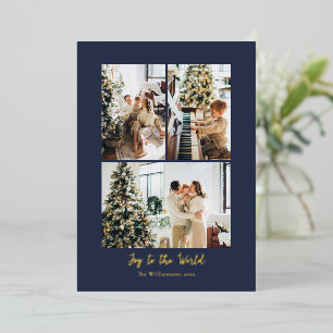 Navy Blau Goldene Weihnachten Familienfoto Collage Folien Feiertagskarte