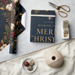 Navy Blau Goldener Kranz Frohe Weihnachten Geschen Geschenkpapier