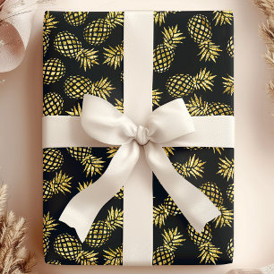 Navy Blau Goldenes Ananas-Muster Geschenkpapier