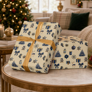 Navy Blau Goldenes Weihnachtsmuster Geschenkpapier