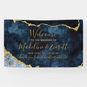 Navy Blau Goldfolie Achatmarmor Hochzeit Willkomme Banner