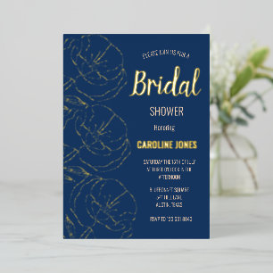 Navy Blau Goldfolie Floral Elegante Brautparty Folieneinladung