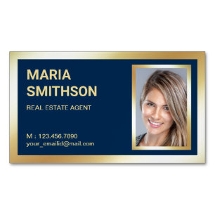 Navy Blau Goldfolie Immobilien Makler Foto Magnetische Visitenkarte