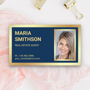 Navy Blau Goldfolie Immobilien Makler Foto Visitenkarte