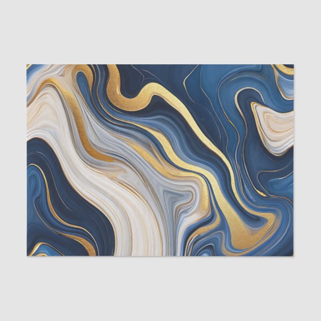 Navy Blau Goldmarmor Wirbel Seidenpapier (Vorderseite)