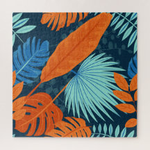 Navy Blau Grau Orange Aquarell-Blumenmuster