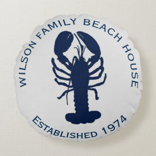 Navy Blau Grau Runde Hummer Strandhaus Kissen