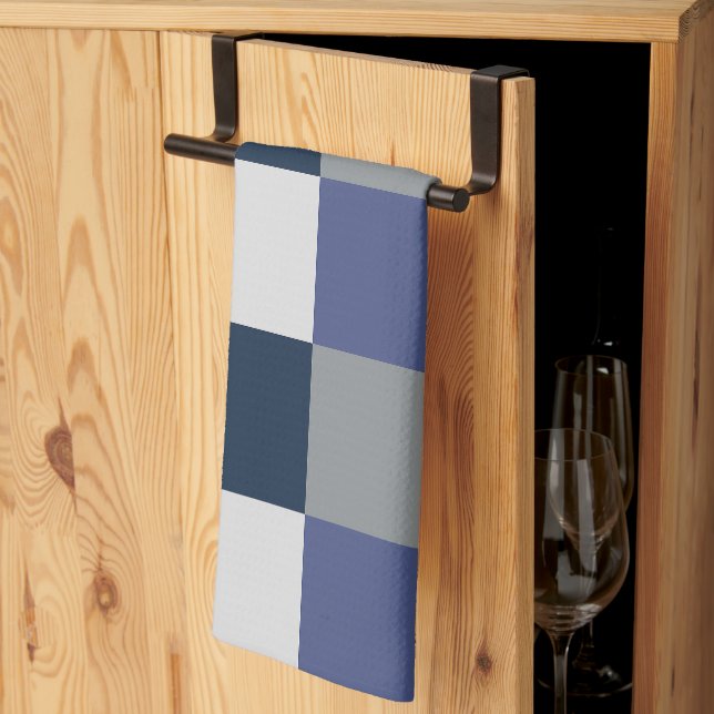 Navy Blau Grau Weiß Schachbrettmuster  Geschirrtuch (Drittel gefaltet)