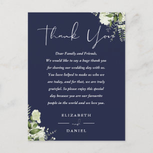 Navy Blau Greenery Dankeschön Hochzeitsplatzkarte Postkarte