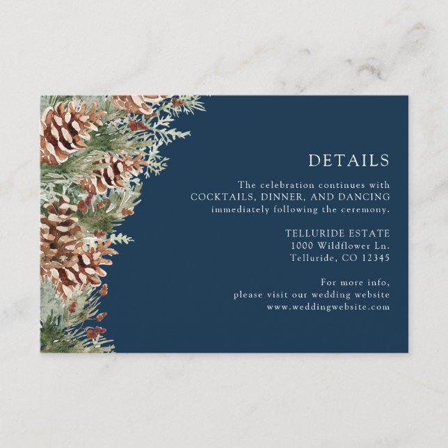 Navy Blau Greenery Details Begleitkarte (Vorderseite)
