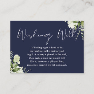 Navy Blau Greenery Floral Wunschbrunnen Hochzeit Begleitkarte