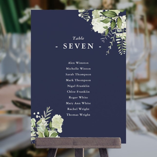 Navy Blau Greenery Sitzplan Tischnummer (Navy Blue Greenery Seating Plan Table Number)