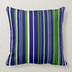 Navy Blau, Grün und Weiß Barcode-Streifen Kissen